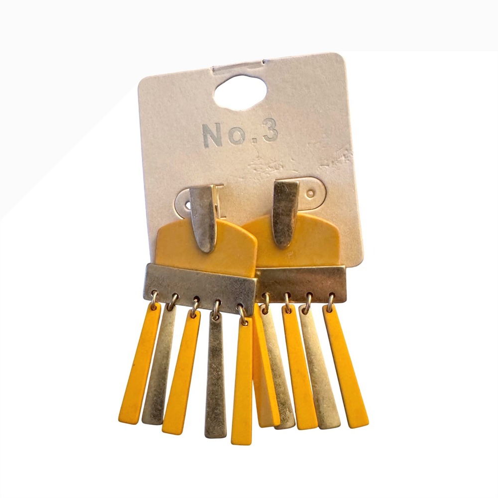 NWT No. 3 Yellow Gold Tone Geometric Fringe Drop Statement Earrings‎ IE0367 YL